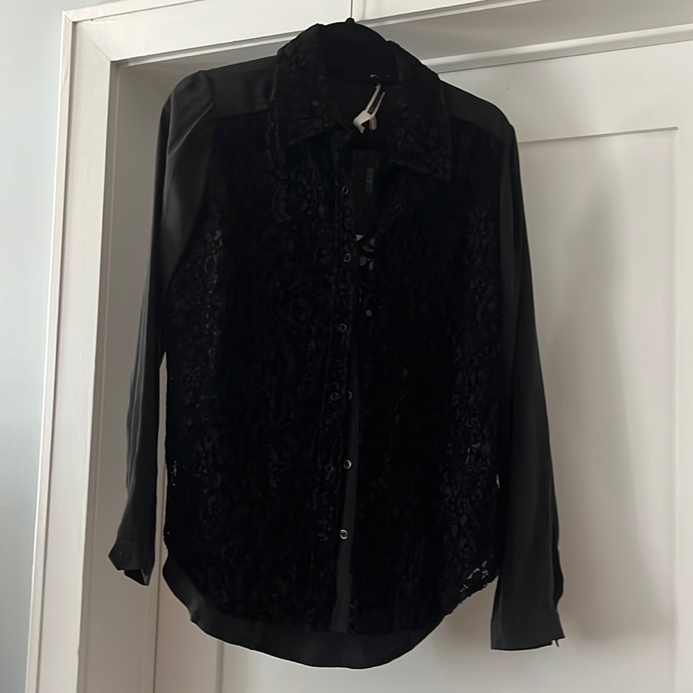 NWT TRACY REESE lace silk collared shirt - Picture 1 of 7